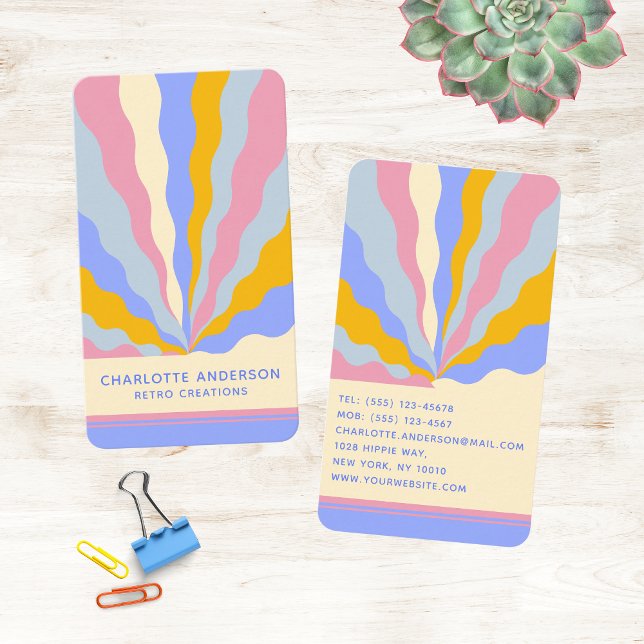 Retro Vintage Rays Abstract Trendy Name Business Card (Creator Uploaded)