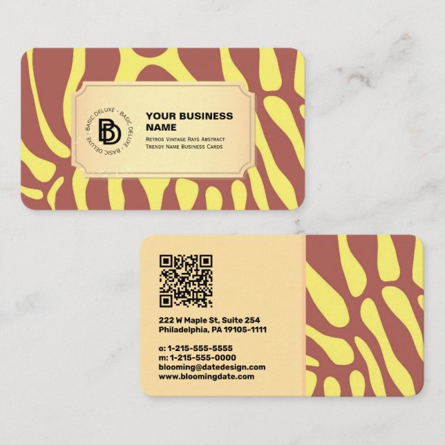 Retro Vintage Rays Abstract Trendy Name Business Card (Front/Back)