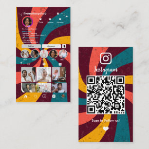 Retro Vintage Rays Instagram QR Business Card