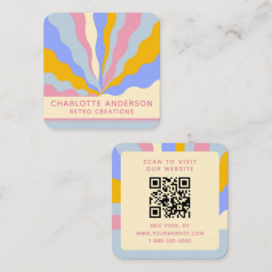 Retro Vintage Rays QR Code Abstract Trendy Square Business Card