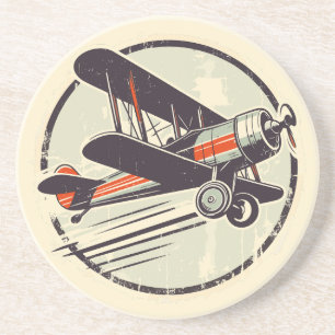 Retro Vintage Red and Green Biplane Coaster