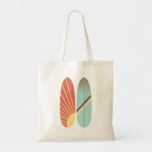 Retro Vintage Red & Blue Surfboard Illustration Tote Bag