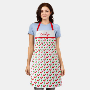 Retro vintage, red cherries pattern, your name apron