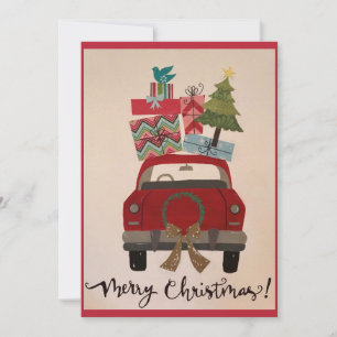 Retro Vintage Red Christmas Car Holiday Card