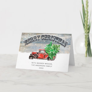 Retro Vintage Red Farm Truck Christmas Greeting Holiday Card
