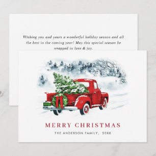 Retro Vintage Red Farm Truck Christmas Greeting Holiday Card