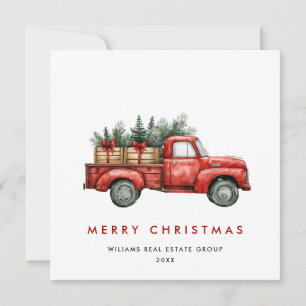 Retro Vintage Red Farm Truck Christmas Greeting Holiday Card
