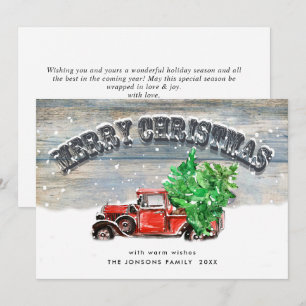 Retro Vintage Red Farm Truck Christmas Greeting Holiday Card