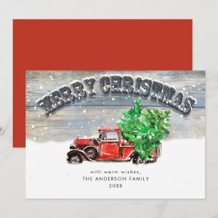 Retro Vintage Red Farm Truck Christmas Greeting Holiday Card