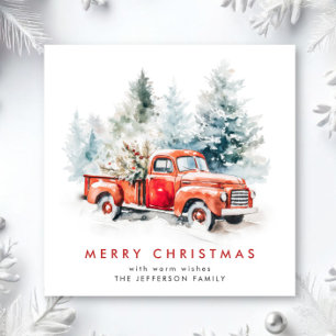 Retro Vintage Red Farm Truck Christmas Greeting Holiday Card
