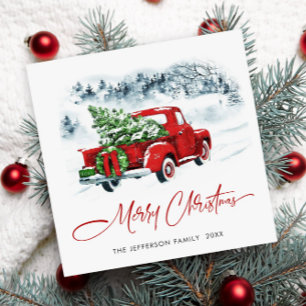 Retro Vintage Red Farm Truck Christmas Greeting Holiday Card