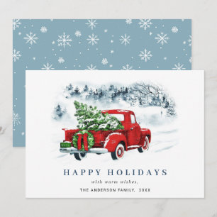 Retro Vintage Red Farm Truck Christmas Greeting Holiday Card