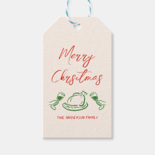 Retro Vintage Red Green Hand Drawn Merry Christmas Gift Tags
