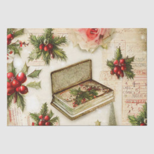 Retro Vintage Red Green Holly Christmas Holiday Tissue Paper