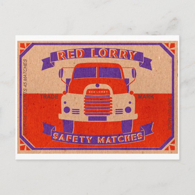 Retro vintage Red Lorry matchbox Postcard (Front)