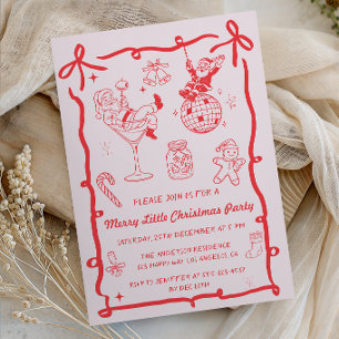 Retro Vintage Red Merry Little Christmas Party Invitation
