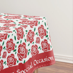 Retro Vintage Red Roses Green Leaves Personalised Tablecloth