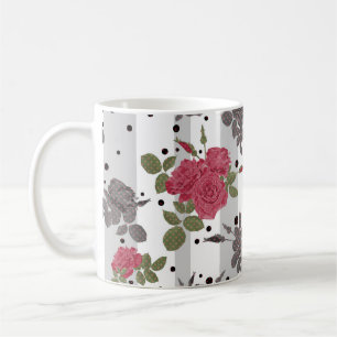 Retro vintage red roses seamless pattern polka dot coffee mug