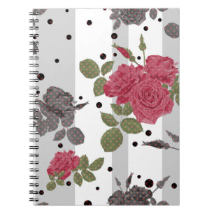 Retro vintage red roses seamless pattern polka dot notebook