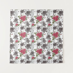 Retro vintage red roses seamless pattern polka dot tapestry