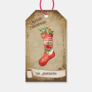 Retro Vintage Red Stuffed Christmas Stocking Gift Tags