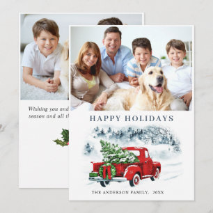 Retro Vintage Red Truck Christmas Greeting 2 PHOTO Holiday Card
