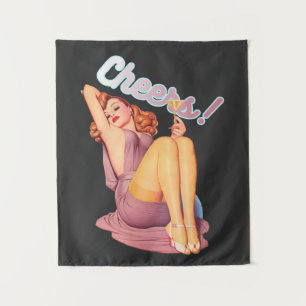 Retro Vintage Redhead Pin-up Girl with Cocktail  Tapestry