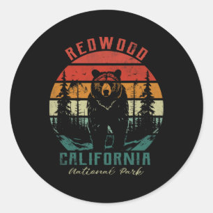 Retro Vintage Redwood National Park For Kids Hikin Classic Round Sticker