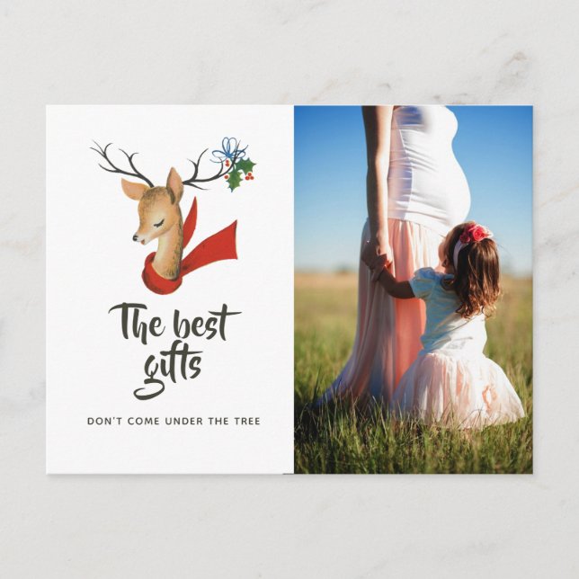 Retro Vintage Reindeer Christmas Baby Expecting Announcement Postcard (Front)