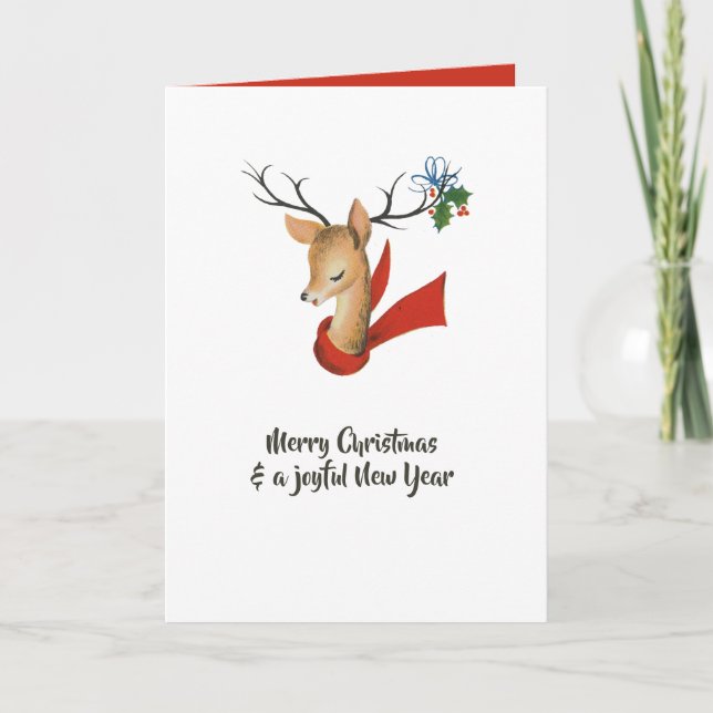 Retro Vintage Reindeer Christmas Card (Front)