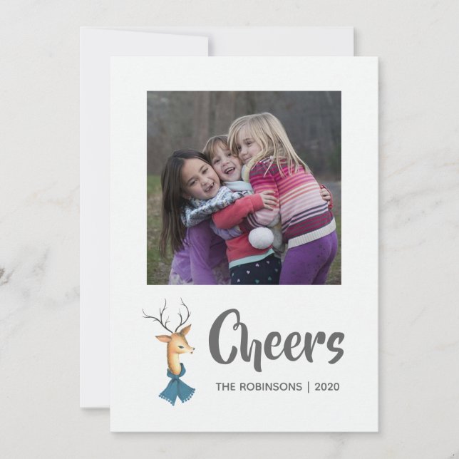 Retro Vintage Reindeer Christmas Family Photo Holiday Card (Front)