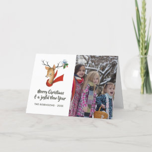 Retro Vintage Reindeer Christmas Family Photo Holiday Card