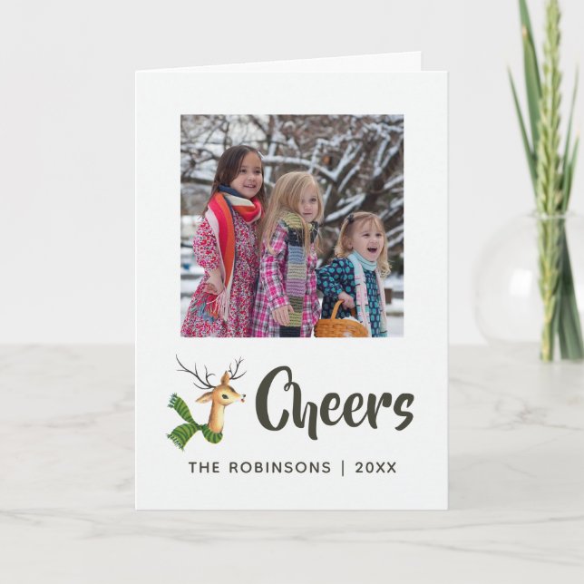 Retro Vintage Reindeer Christmas Family Photo Holiday Card (Front)