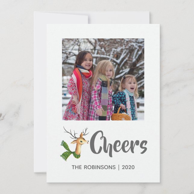 Retro Vintage Reindeer Christmas Family Photo Holiday Card (Front)