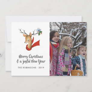 Retro Vintage Reindeer Christmas Family Photo Holiday Card