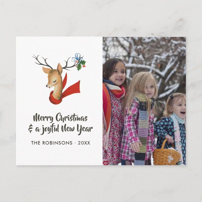 Retro Vintage Reindeer Christmas Family Photo Holiday Postcard (Front)