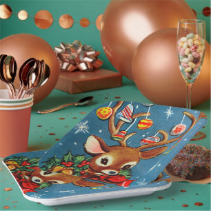 Retro Vintage reindeer Christmas party plate