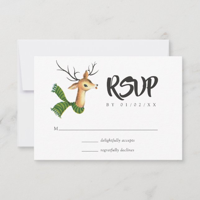 Retro Vintage Reindeer Christmas Wedding RSVP Card (Front)