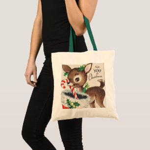 retro vintage reindeer Holiday Tote Bag