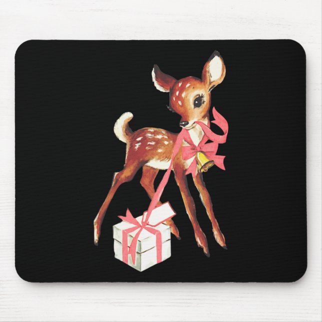 Retro vintage reindeer pink christmas ba mouse mat (Front)
