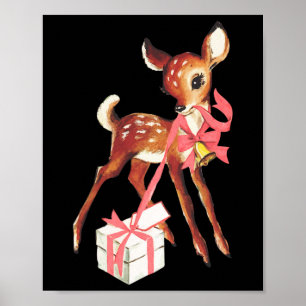 Retro vintage reindeer pink christmas ba poster