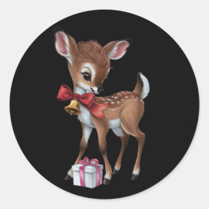 Retro Vintage Reindeer Pink Christmas Baby Deer Classic Round Sticker