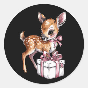 Retro Vintage Reindeer Pink Christmas Baby Deer  Classic Round Sticker