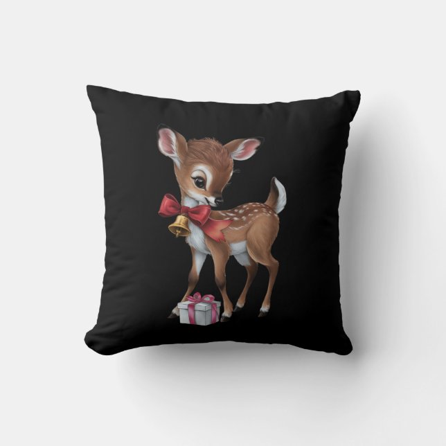 Retro Vintage Reindeer Pink Christmas Baby Deer Cushion (Front)
