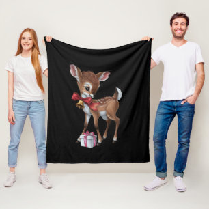 Retro Vintage Reindeer Pink Christmas Baby Deer Fleece Blanket