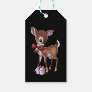 Retro Vintage Reindeer Pink Christmas Baby Deer Gift Tags