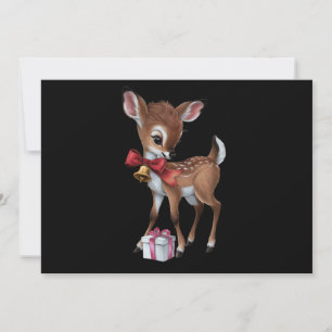 Retro Vintage Reindeer Pink Christmas Baby Deer Holiday Card