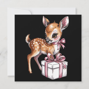 Retro Vintage Reindeer Pink Christmas Baby Deer  Holiday Card