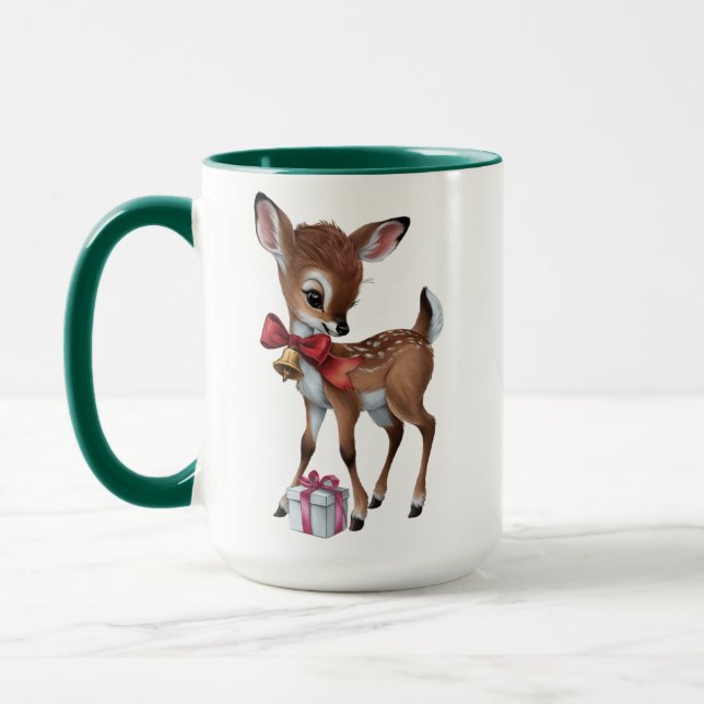 Retro Vintage Reindeer Pink Christmas Baby Deer Mug (Left)