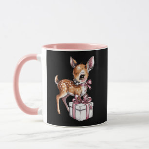 Retro Vintage Reindeer Pink Christmas Baby Deer  Mug